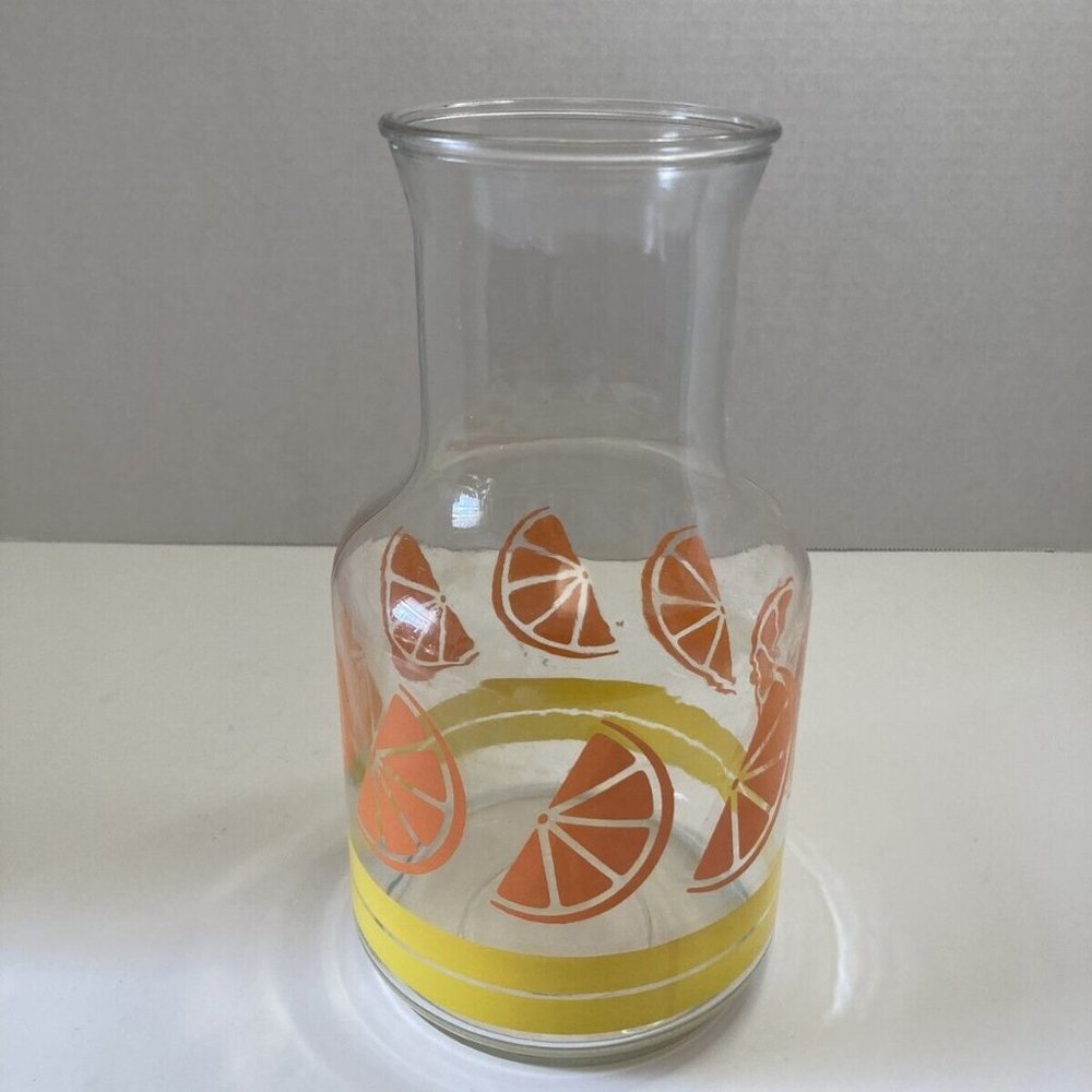 VINTAGE Libbey Of Canada Glass Juice Carafe Pitcher 56 oz. Orange Juice BANDED